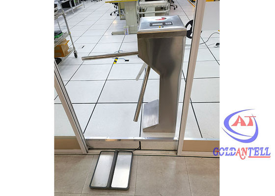 Electric Automatic Vertical Tripod Turnstile Gate With Card Reader ESD Foot Checker